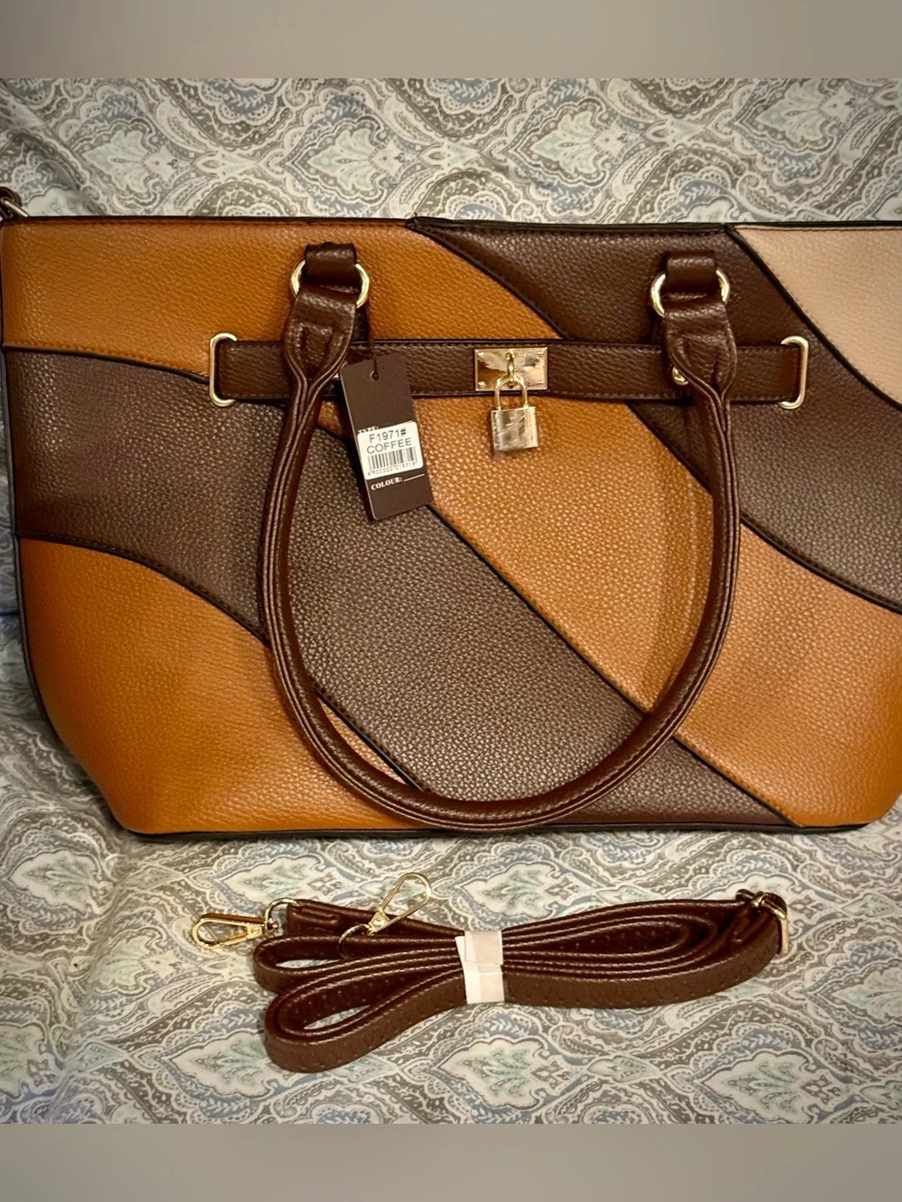Tri-Tone Brown, Tan & Cream Colorblock Satchel